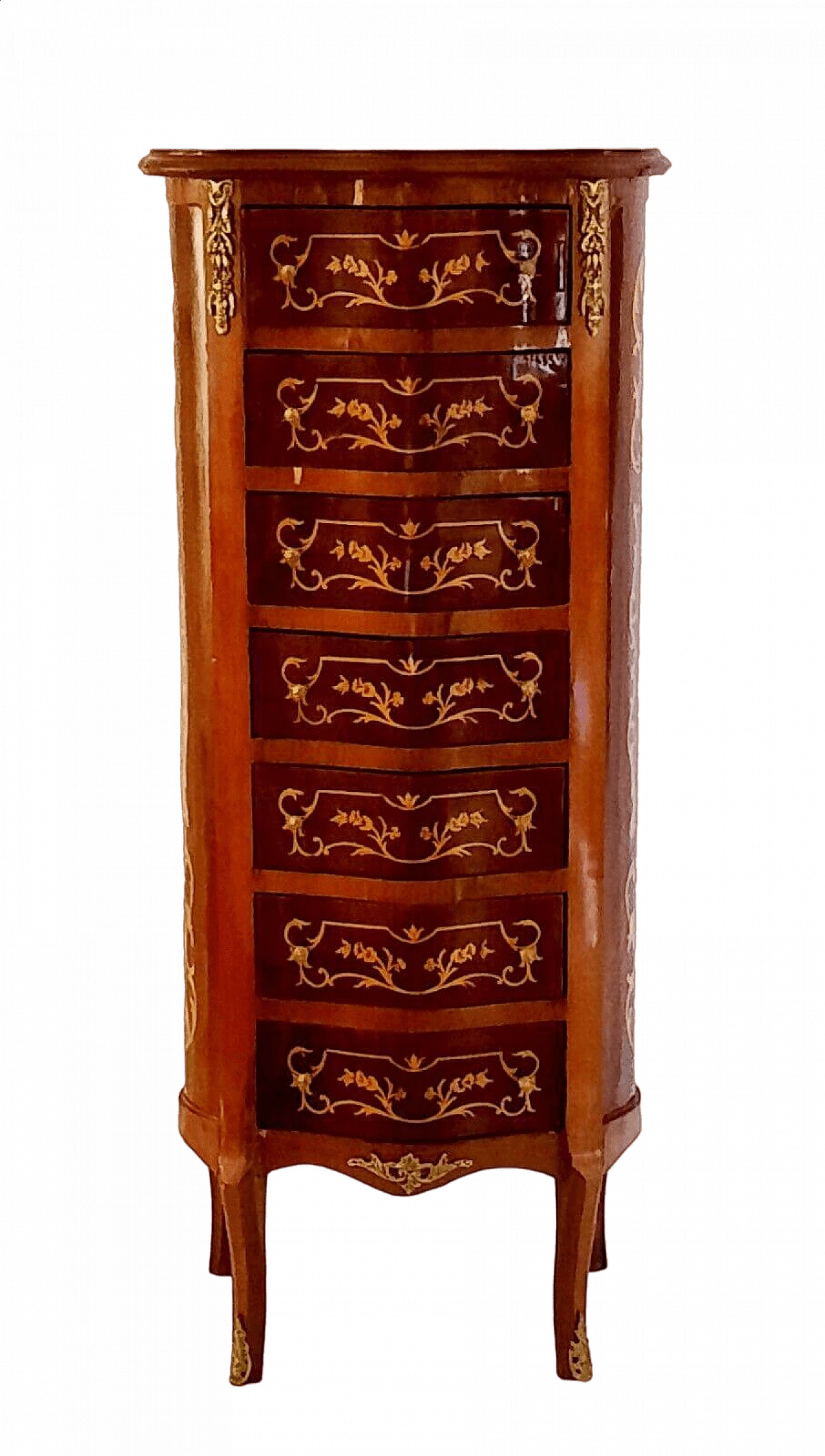 Louis XV style inlaid mahogany chest of drawers 25