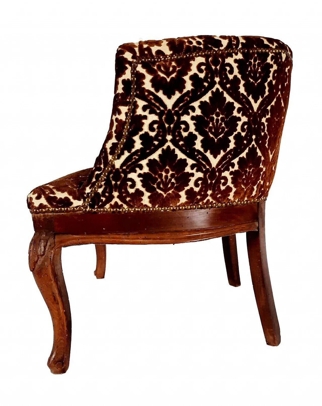 Louis Philippe walnut and damask velvet armchair, 19th century 3