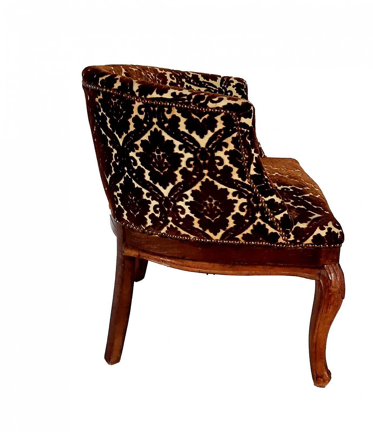 Louis Philippe walnut and damask velvet armchair, 19th century 4