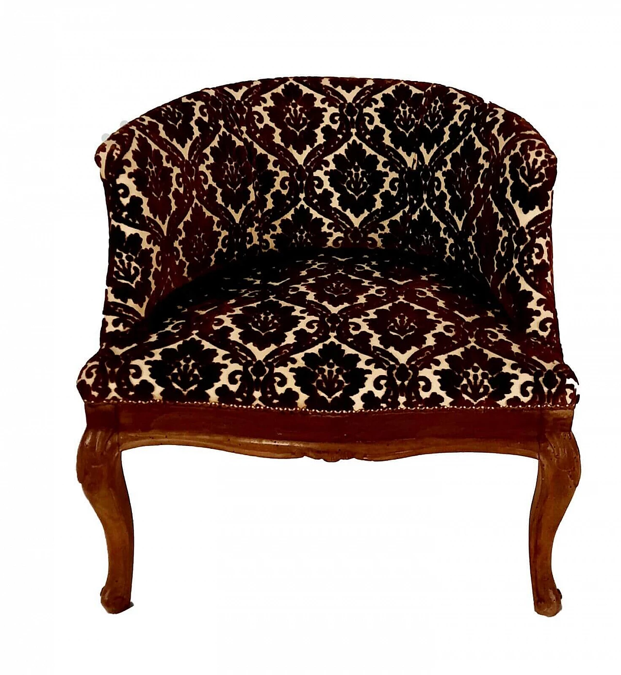 Louis Philippe walnut and damask velvet armchair, 19th century 6