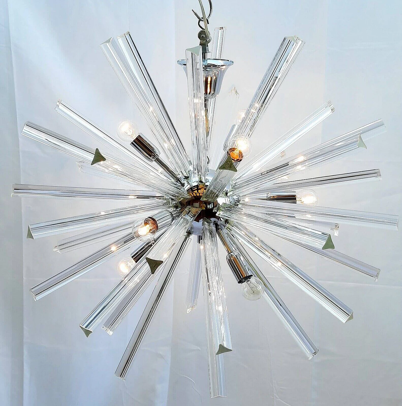 Glass and metal Sputnik chandelier in the style of Venini, 1970s 4