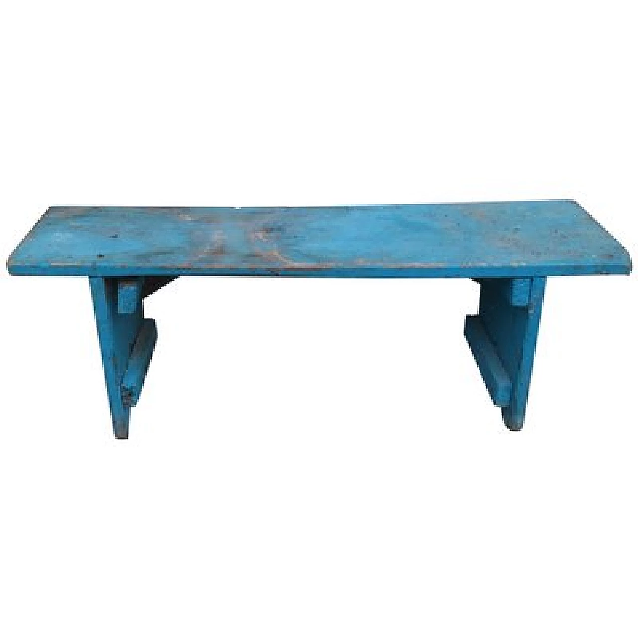 Blue painted beech bench, late 19th century 1