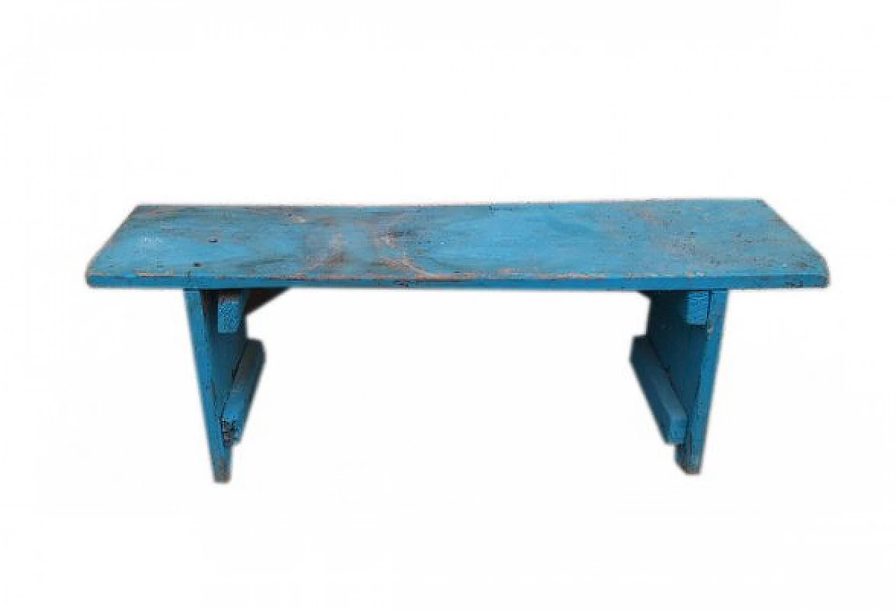 Blue painted beech bench, late 19th century 2