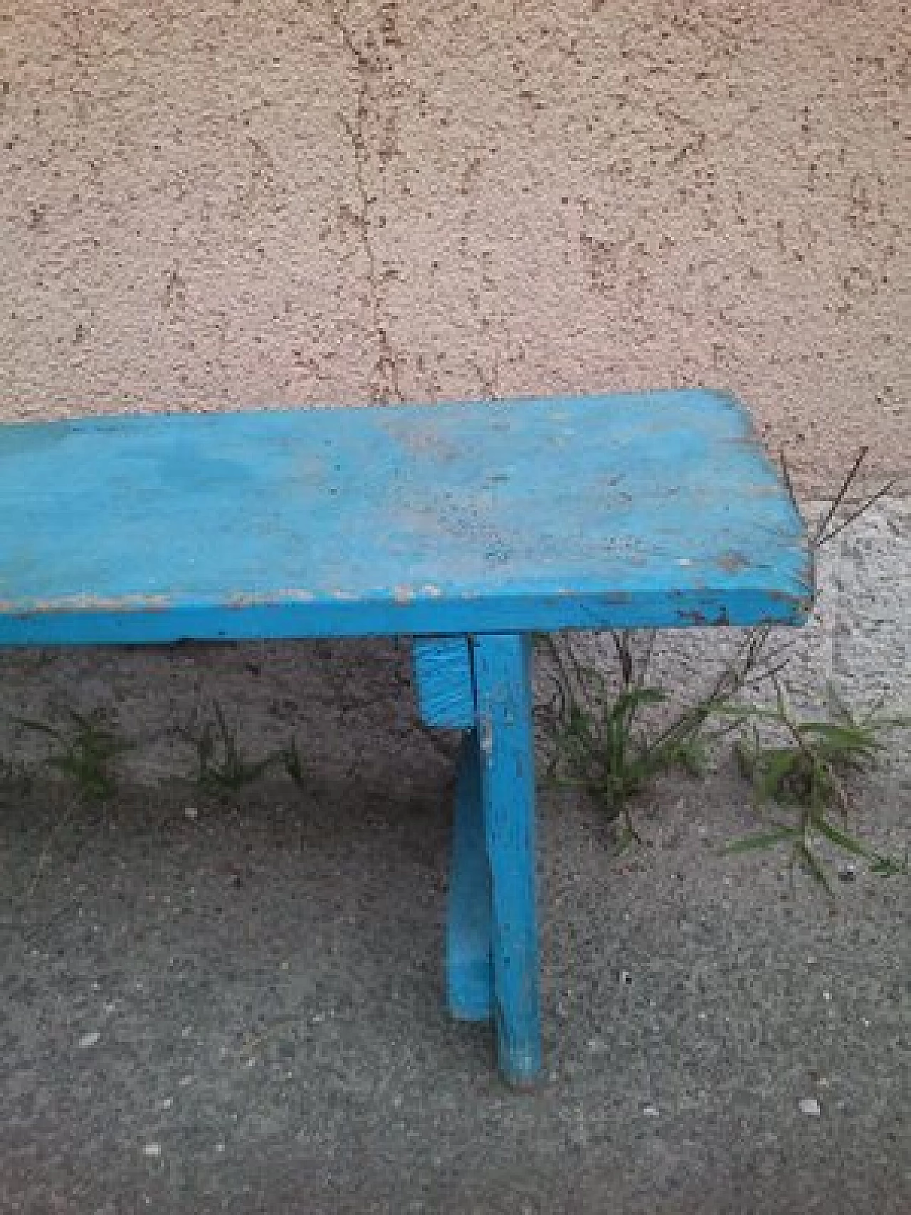 Blue painted beech bench, late 19th century 3