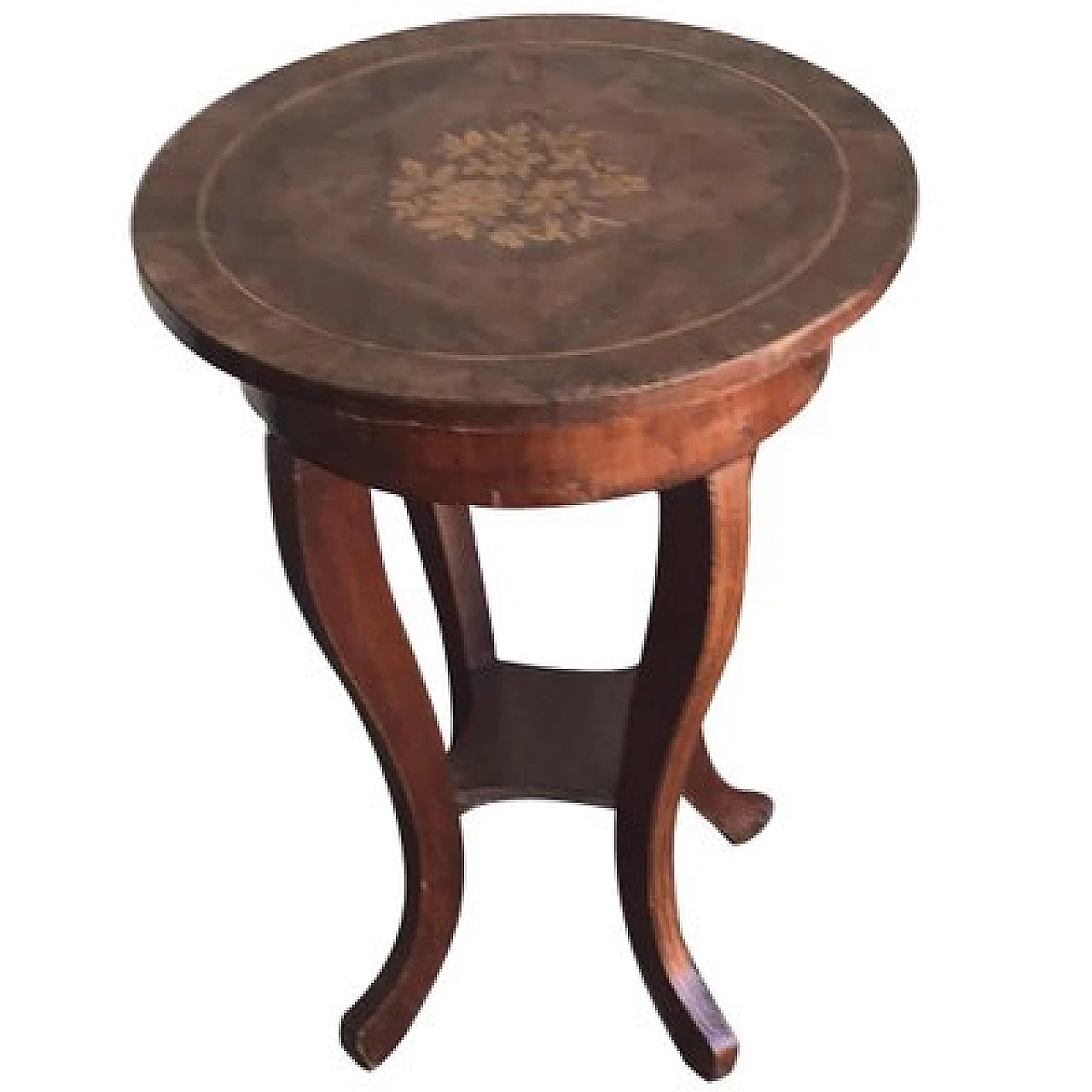 Baroque style round inlaid solid walnut side table, late 19th century 1