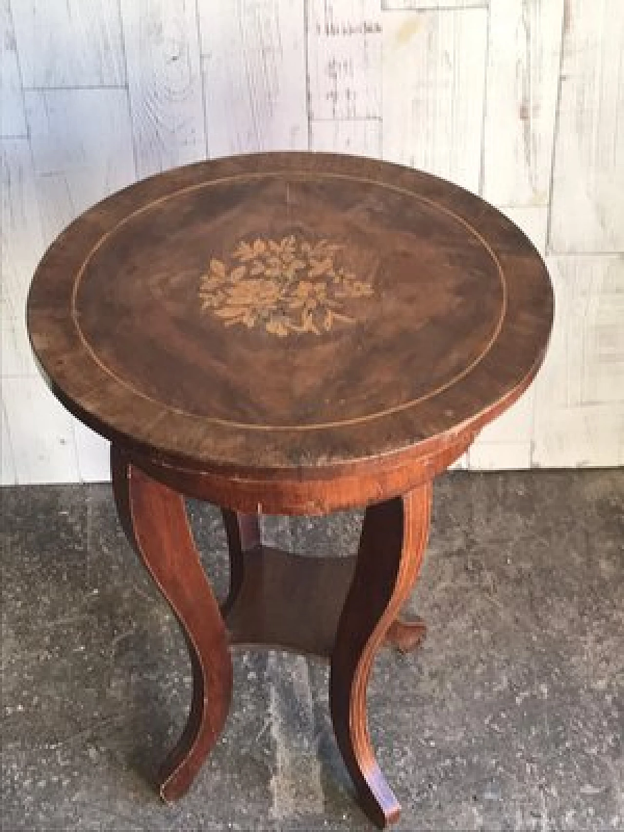 Baroque style round inlaid solid walnut side table, late 19th century 6