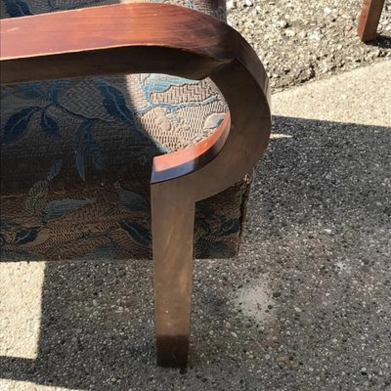 Pair of Hungarian Art Deco solid walnut and fabric armchairs, 1930s 6