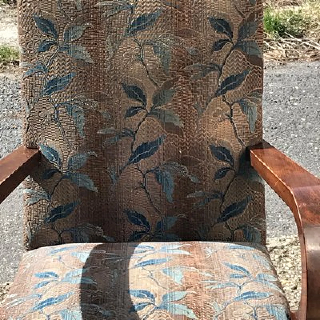 Pair of Hungarian Art Deco solid walnut and fabric armchairs, 1930s 9