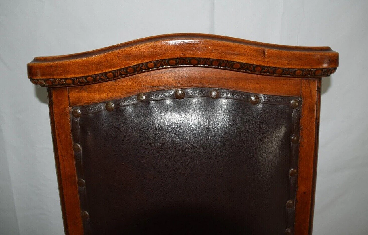 Pair of Direttorio chairs in walnut with brown leather upholstery, 19th century 7