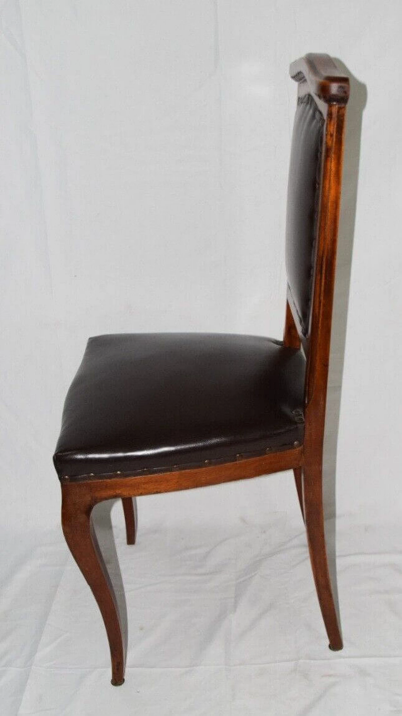 Pair of Direttorio chairs in walnut with brown leather upholstery, 19th century 8