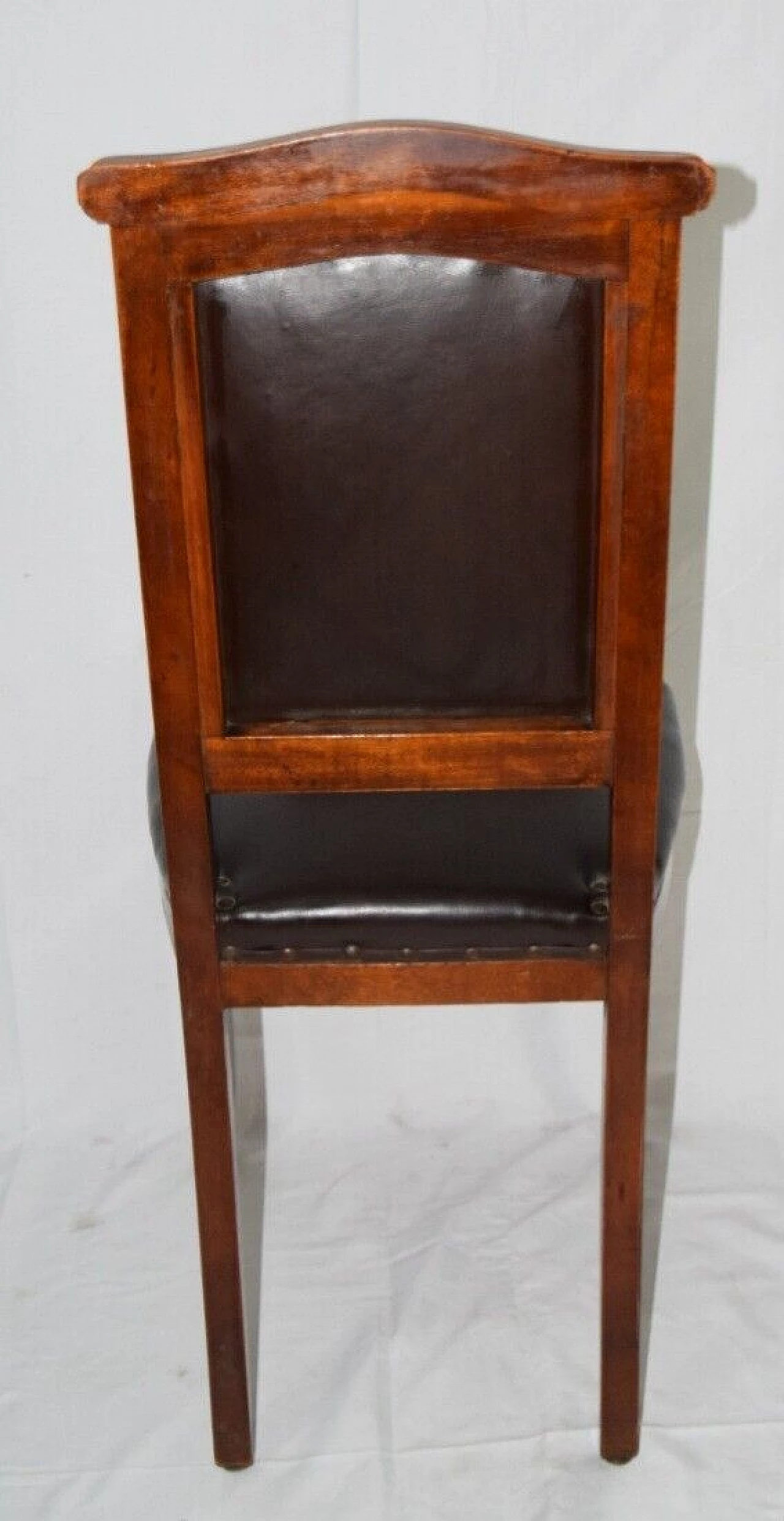 Pair of Direttorio chairs in walnut with brown leather upholstery, 19th century 9