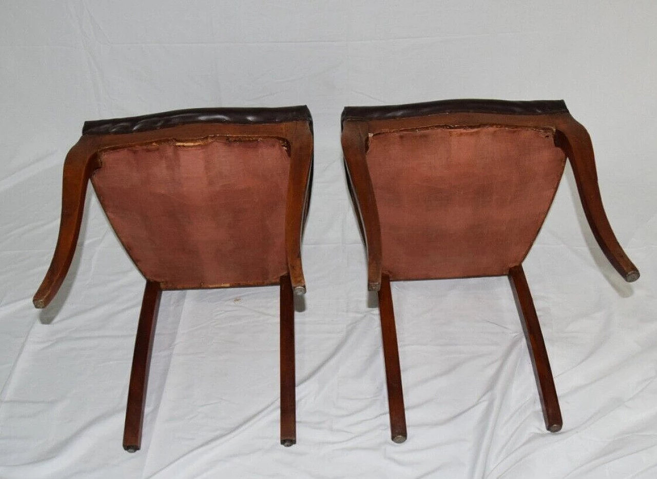 Pair of Direttorio chairs in walnut with brown leather upholstery, 19th century 12