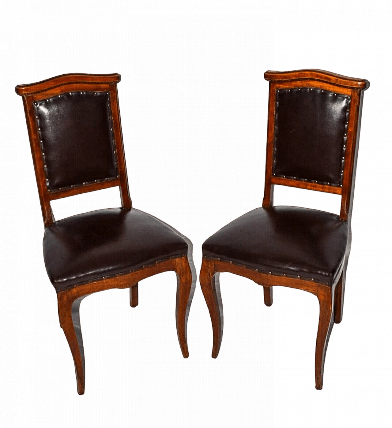 Pair of Direttorio chairs in walnut with brown leather upholstery, 19th century 13