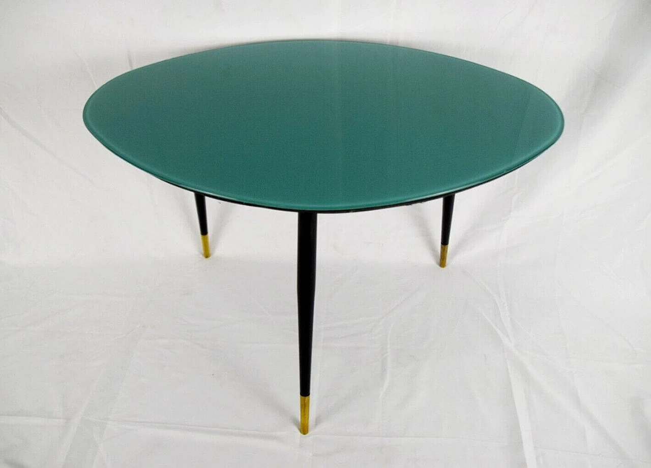 Green glass coffee table with metal legs, 1960s 1