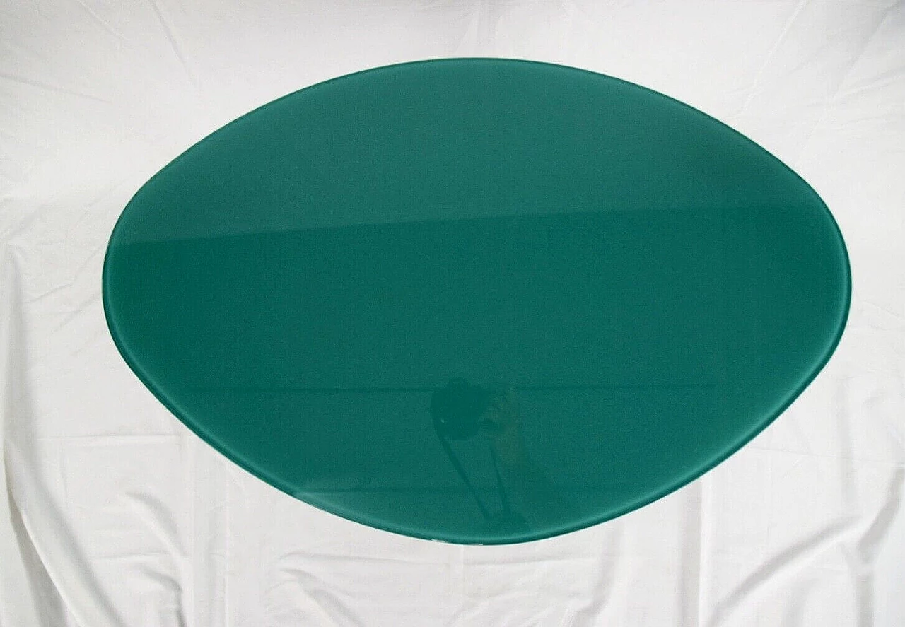 Green glass coffee table with metal legs, 1960s 3