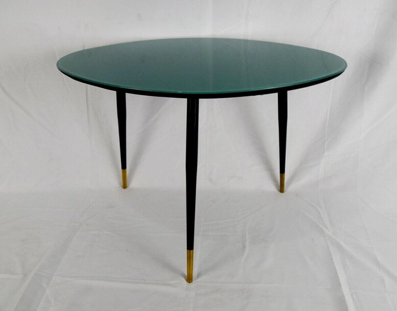 Green glass coffee table with metal legs, 1960s 4