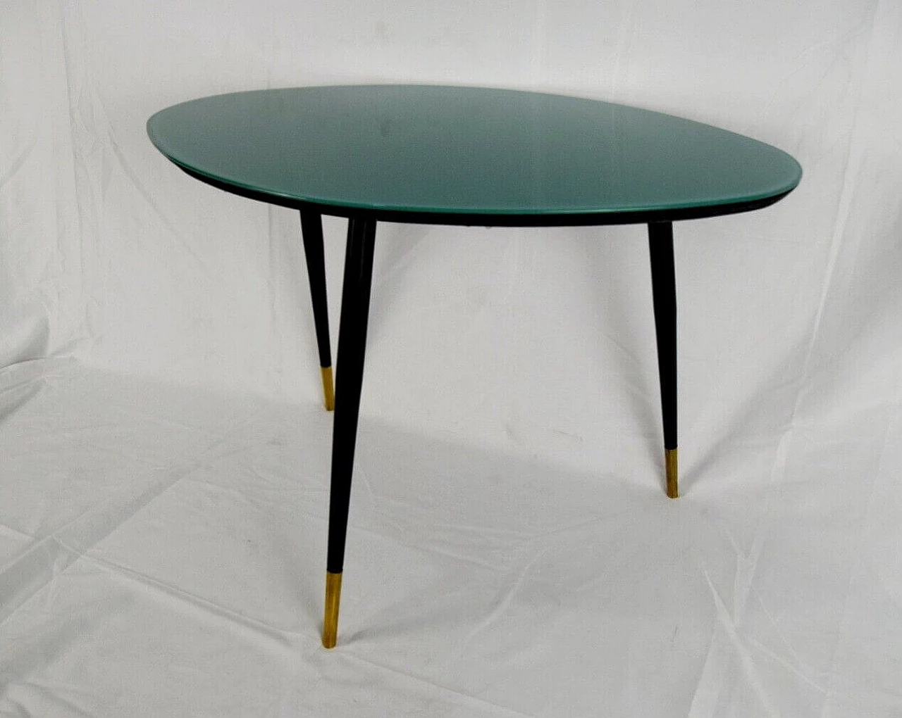 Green glass coffee table with metal legs, 1960s 8