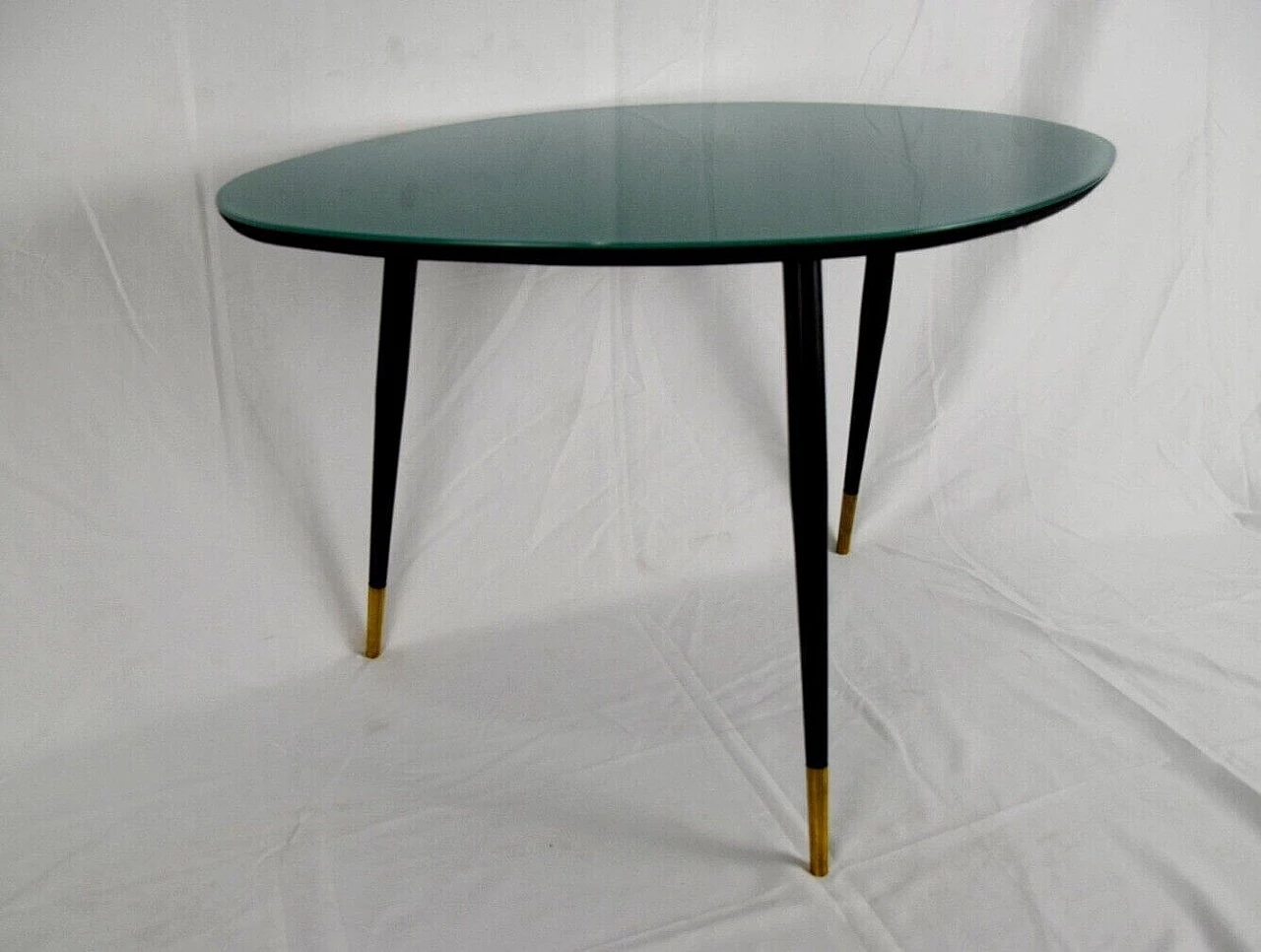 Green glass coffee table with metal legs, 1960s 9