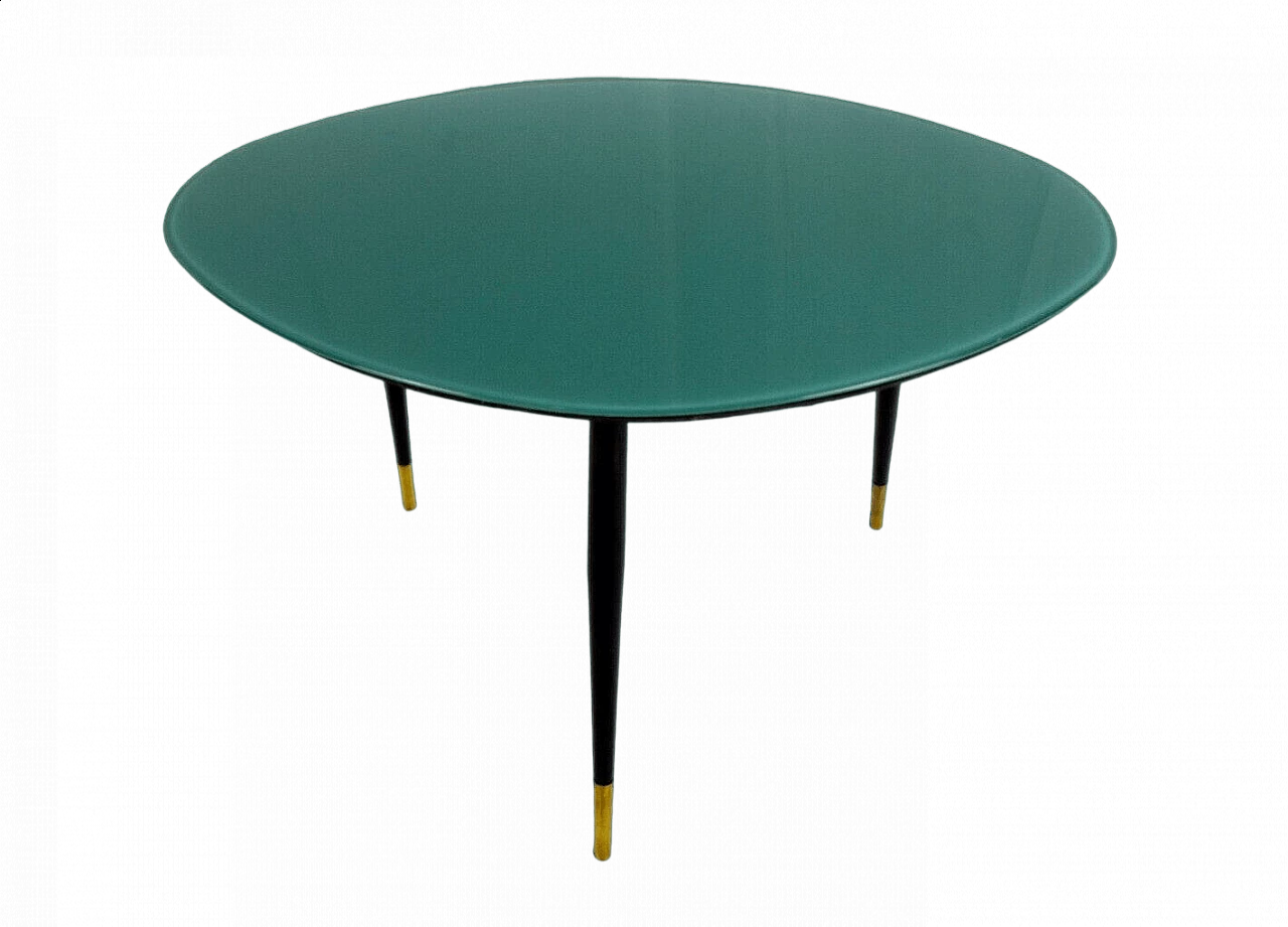 Green glass coffee table with metal legs, 1960s 10