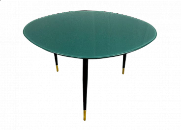 Green glass coffee table with metal legs, 1960s