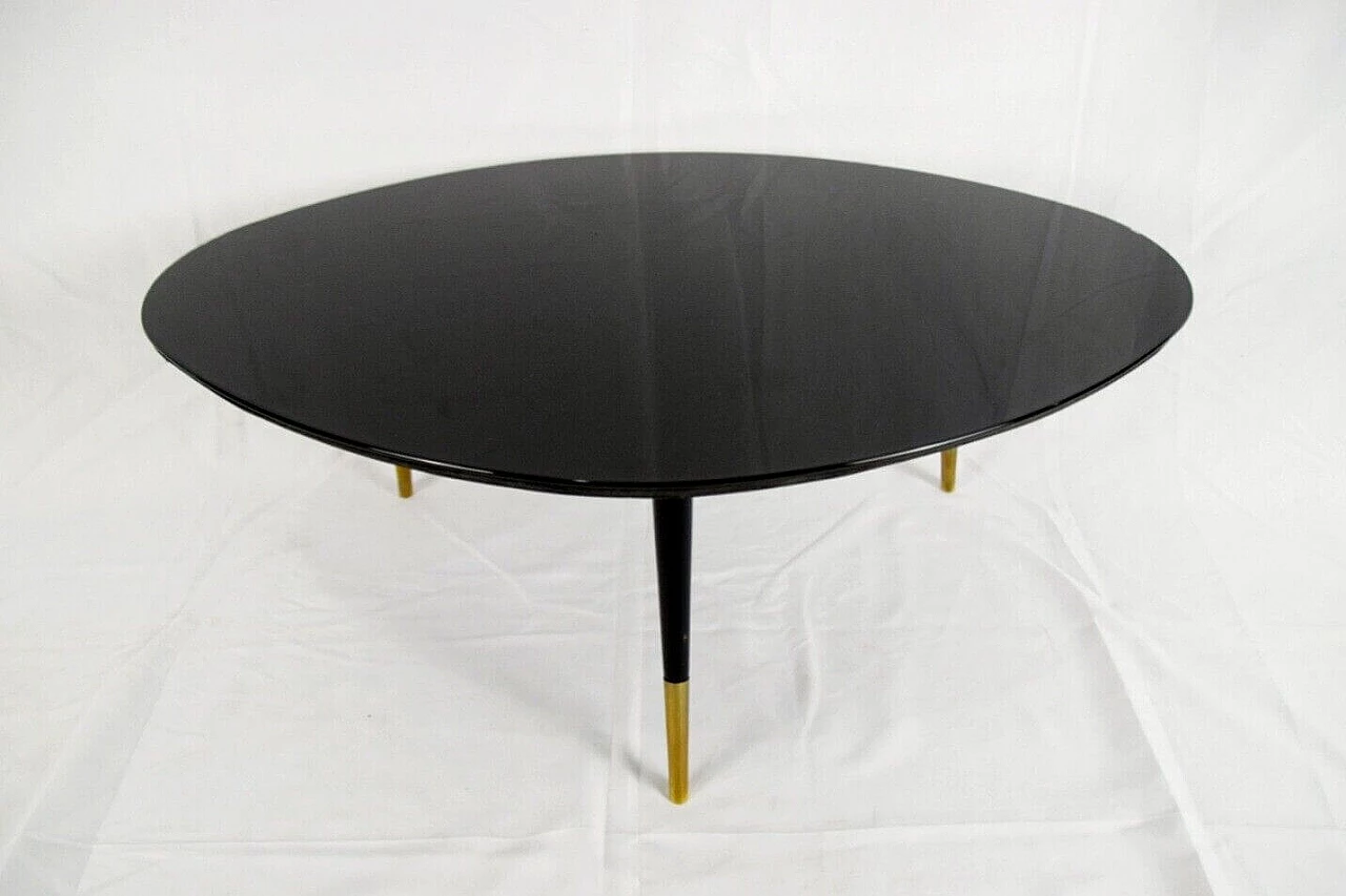 Black glass coffee table with offset oval shape, 1960s 1