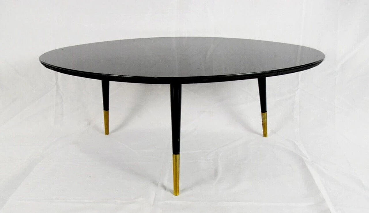 Black glass coffee table with offset oval shape, 1960s 3