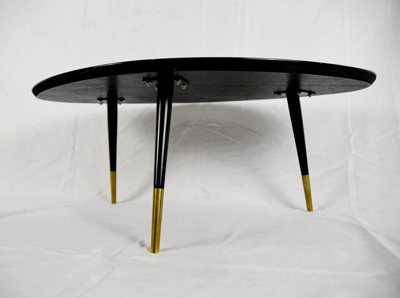 Black glass coffee table with offset oval shape, 1960s 4