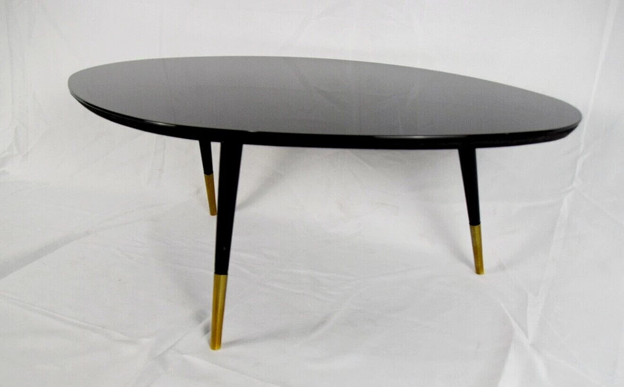 Black glass coffee table with offset oval shape, 1960s 6