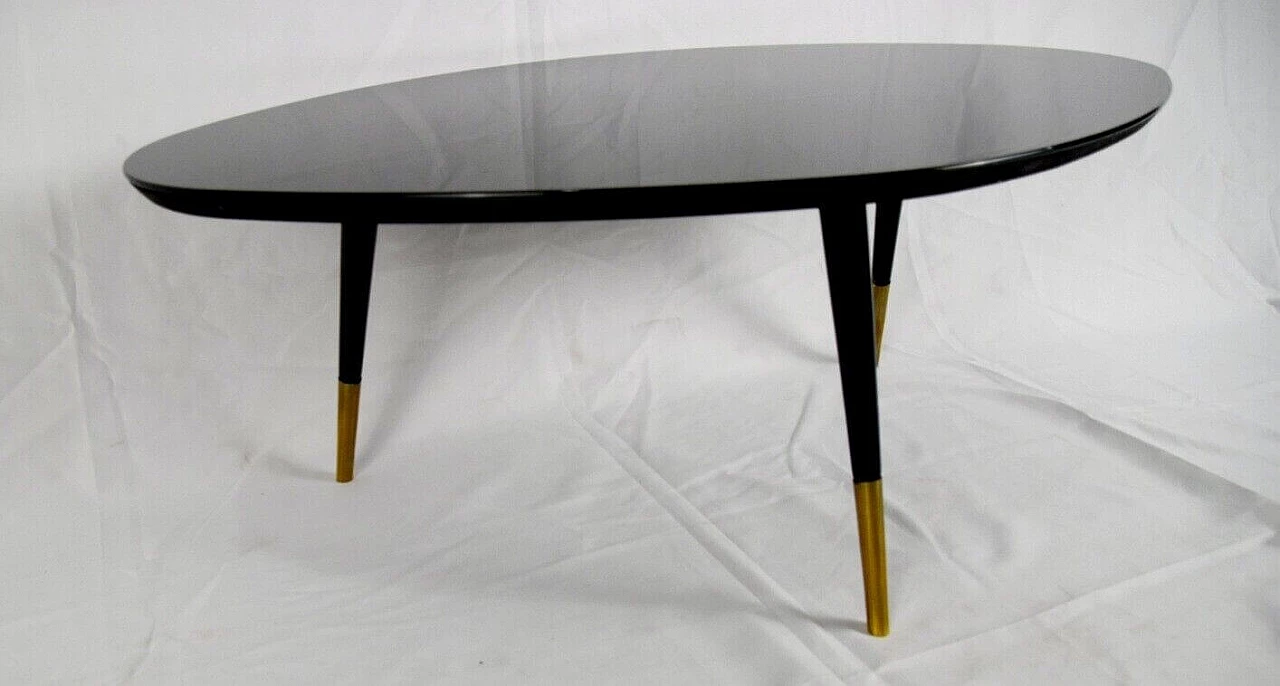 Black glass coffee table with offset oval shape, 1960s 7