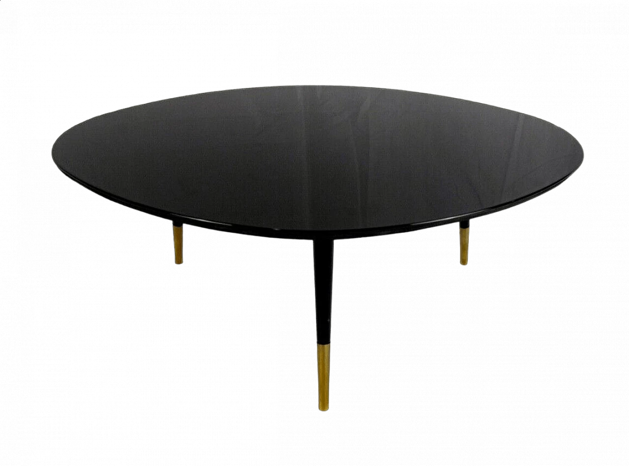 Black glass coffee table with offset oval shape, 1960s 9