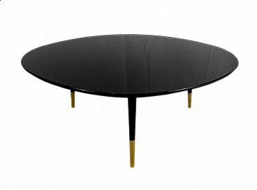 Black glass coffee table with offset oval shape, 1960s