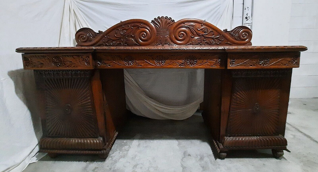 Credenza Regency in mogano con piano a tre cassetti, primo quarto '800 2