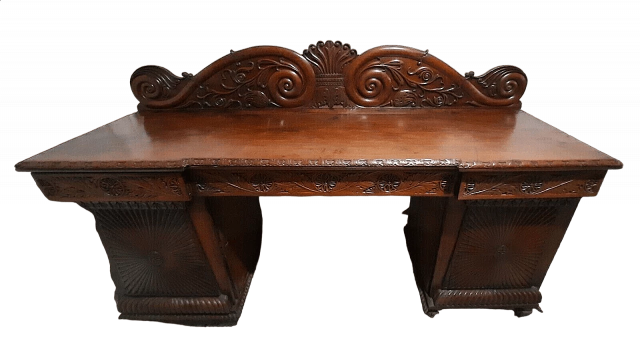 Credenza Regency in mogano con piano a tre cassetti, primo quarto '800 13