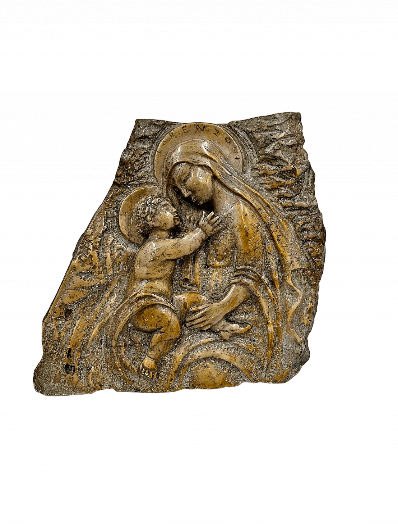 Pietro Lorenzoni, Madonna and Child, marble bas-relief, late 19th century 13