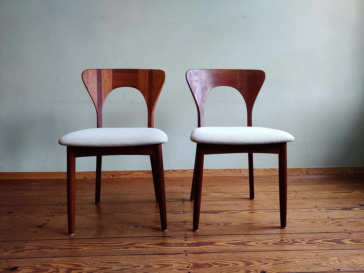 4 Danish Peter teak and fabric chairs by Niels Koefoed for Koefoeds Hornslet, 1950s 2