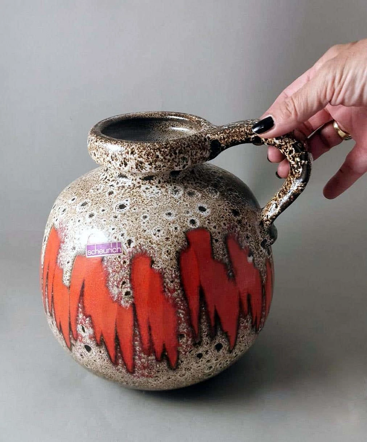 Coloured and glazed Fat Lava ceramic jug by Scheurich, 1960s 18