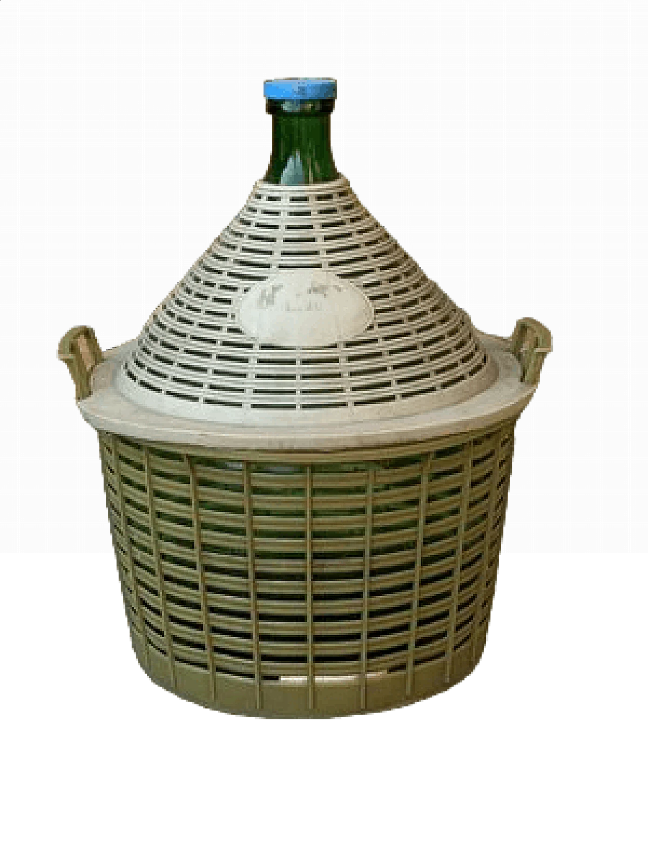 Hungarian green glass demijohn with plastic basket, 1950s 6