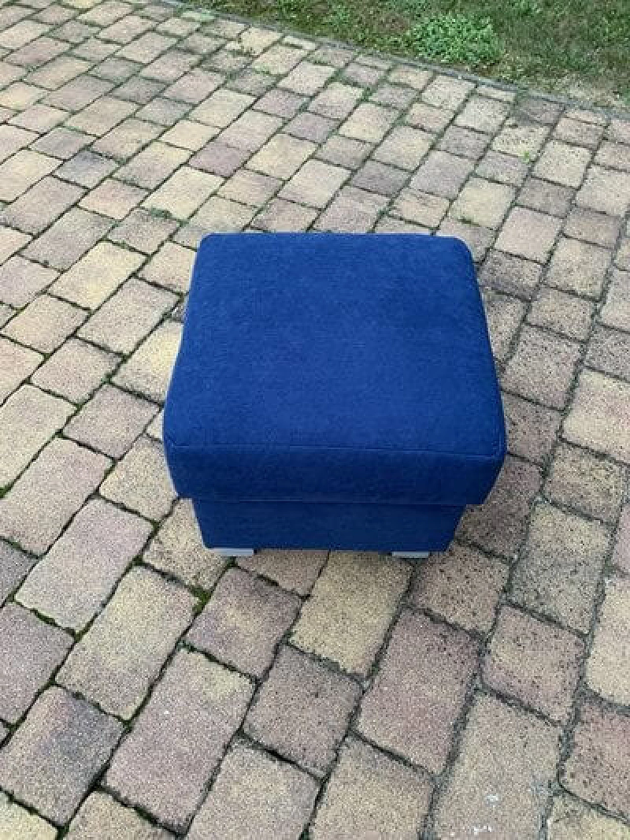 Blue fabric footstool, 1950s 1