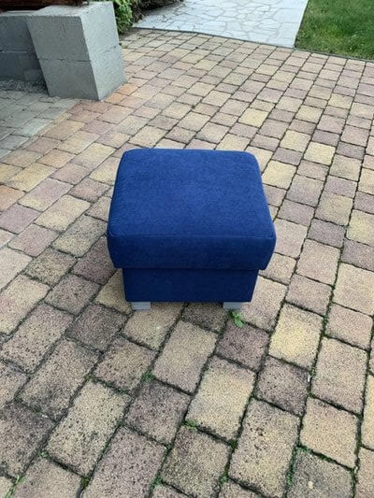 Blue fabric footstool, 1950s 2