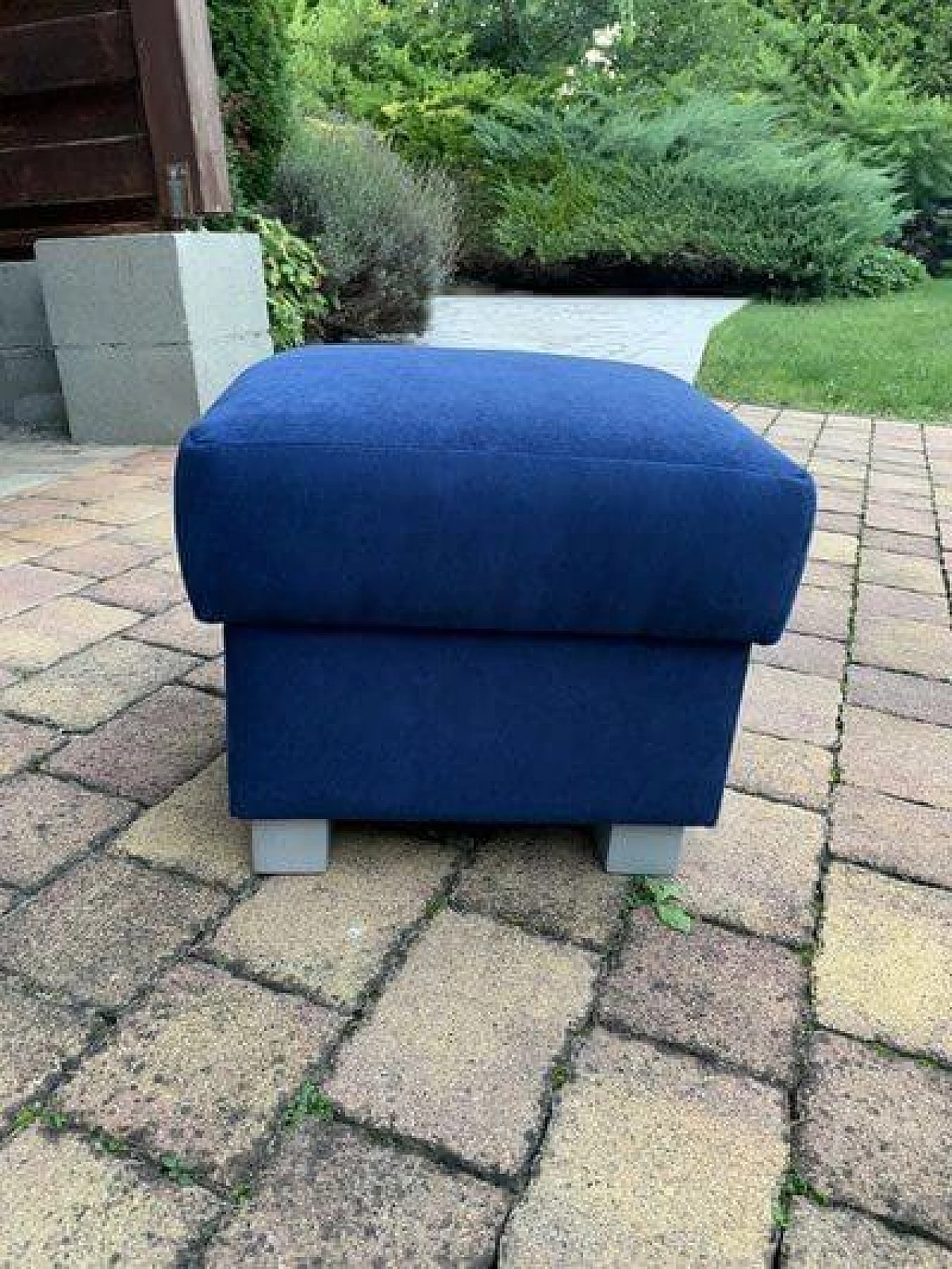 Blue fabric footstool, 1950s 3