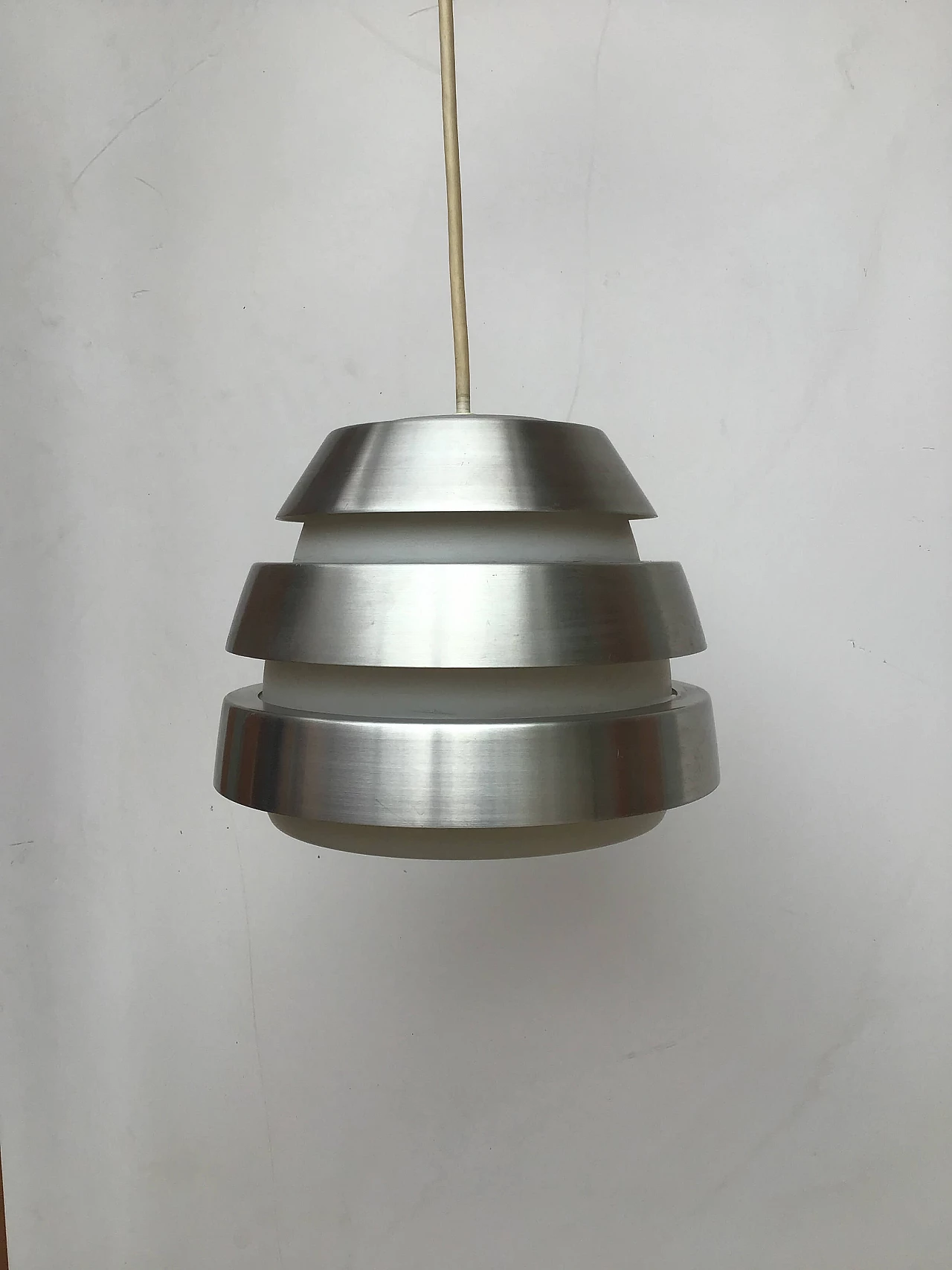 Aluminum and opaline glass hanging lamp by Doria, 1970s 1