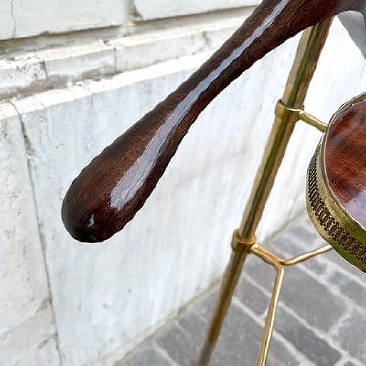 Tripod valet stand in wood and gilded metal, 1950s 9