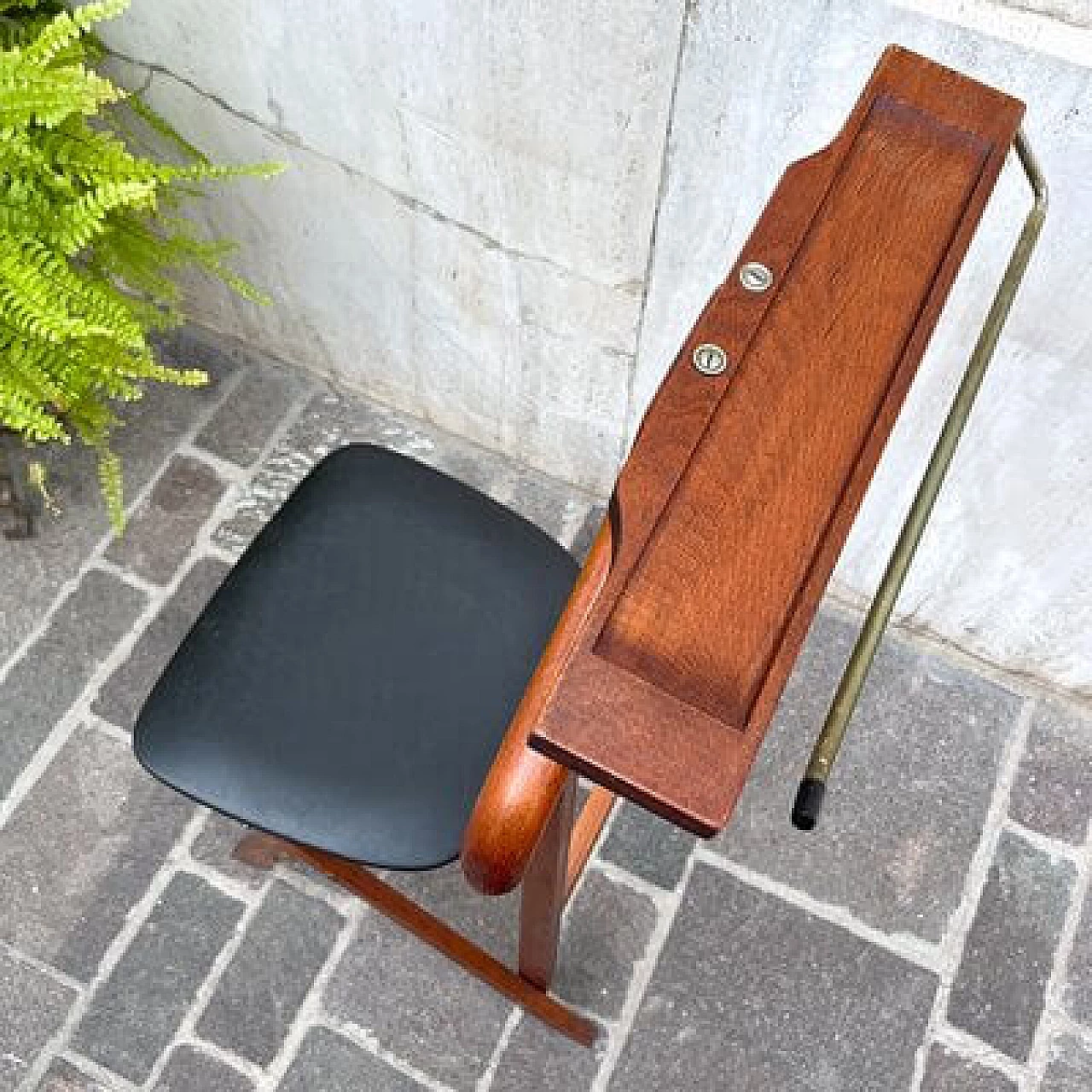 Teak valet stand with upholstered skai seat by Reguitti, 1960s 11