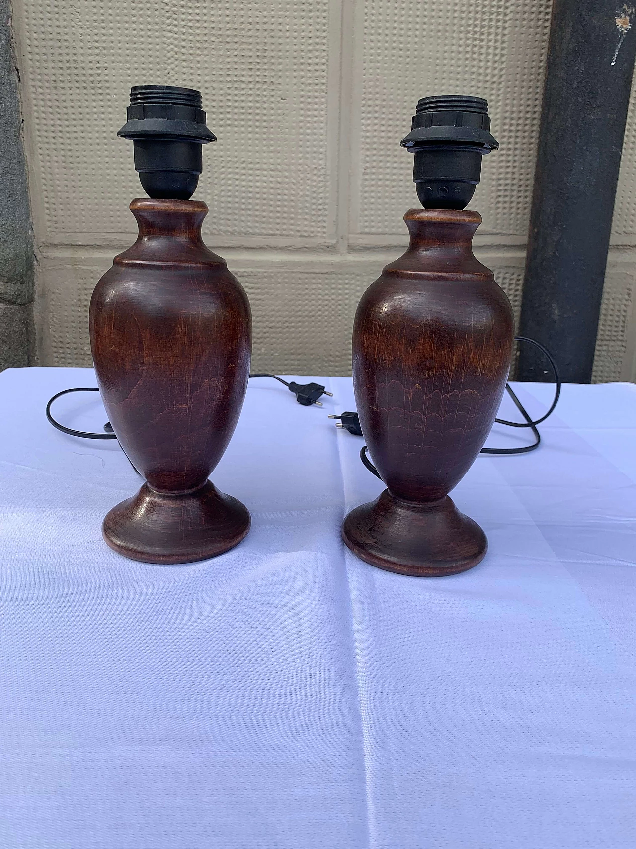 Pair of exotic wood table lamps in classical style, 1950s 1