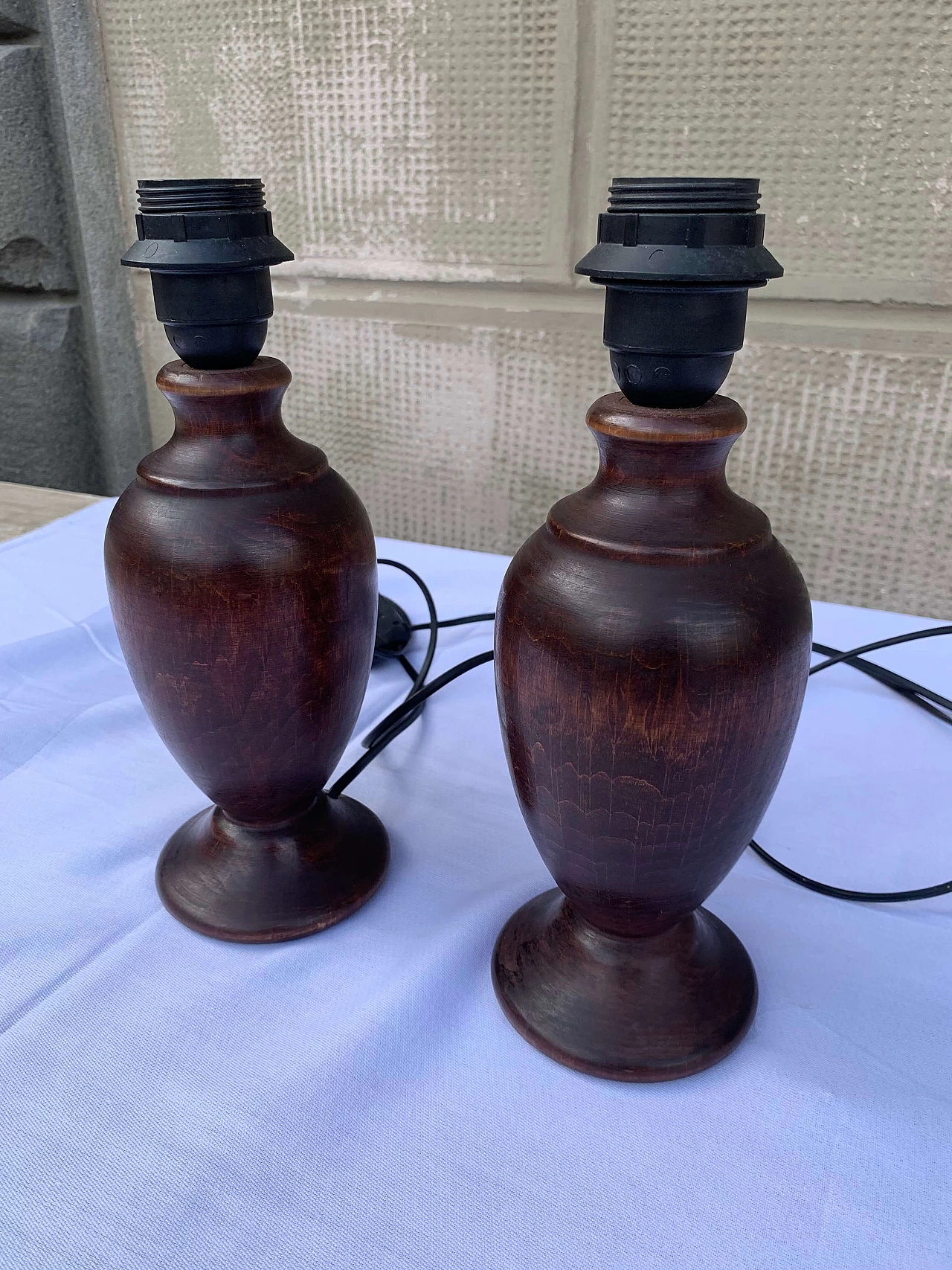 Pair of exotic wood table lamps in classical style, 1950s 3