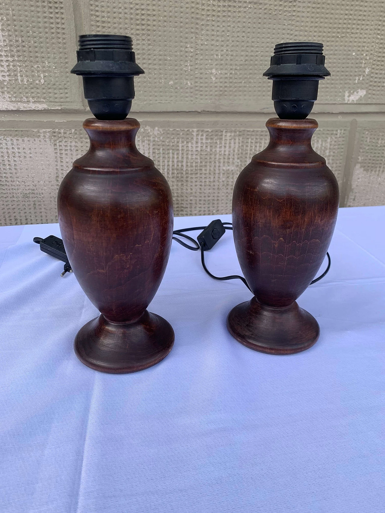 Pair of exotic wood table lamps in classical style, 1950s 4