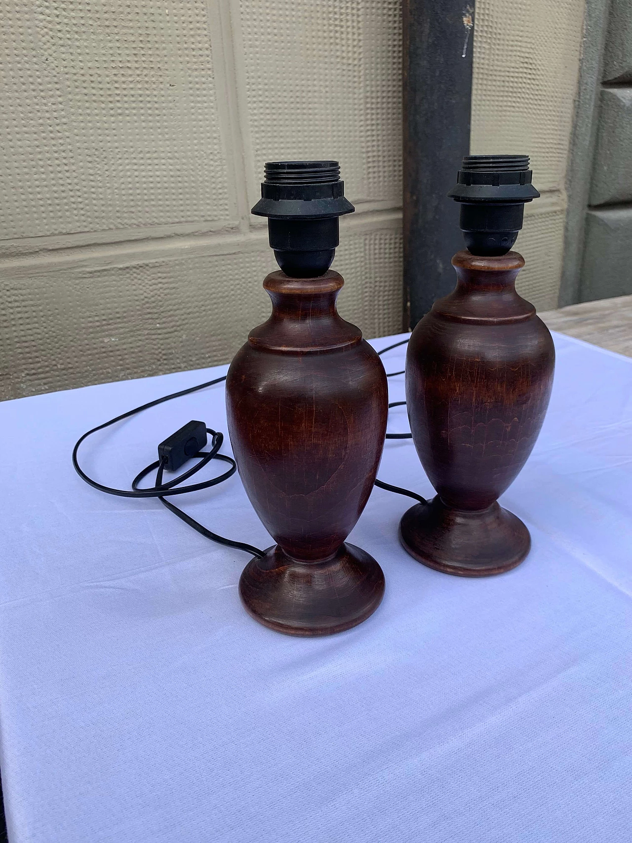 Pair of exotic wood table lamps in classical style, 1950s 5