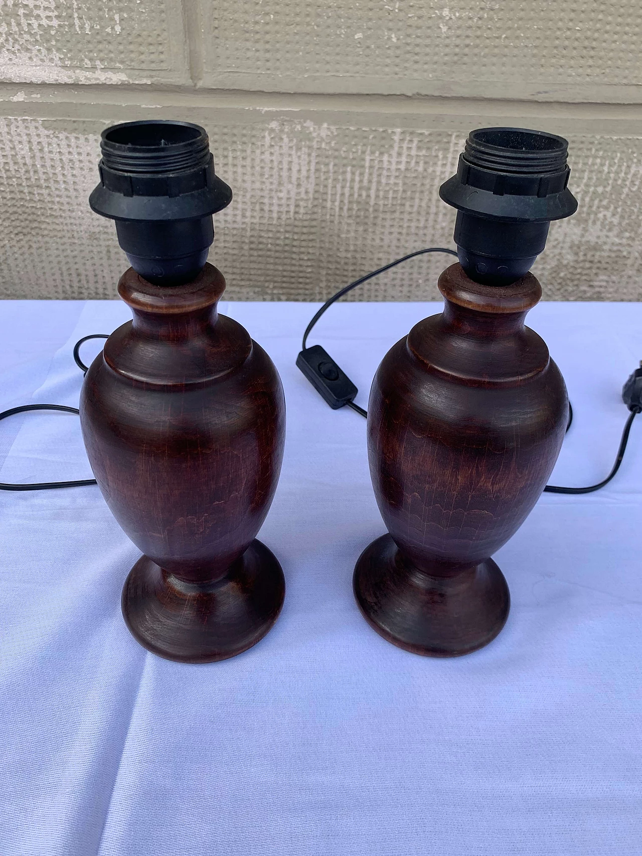 Pair of exotic wood table lamps in classical style, 1950s 8