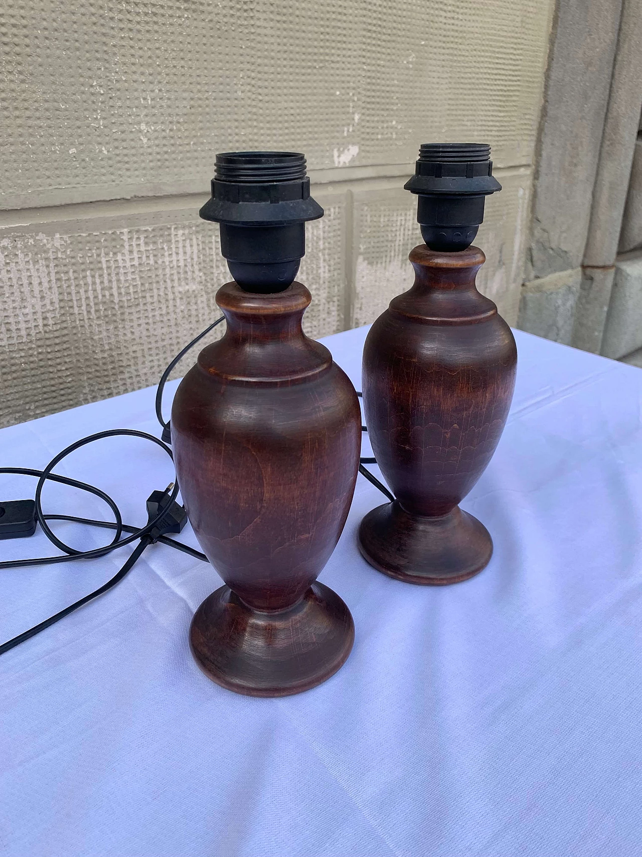 Pair of exotic wood table lamps in classical style, 1950s 9