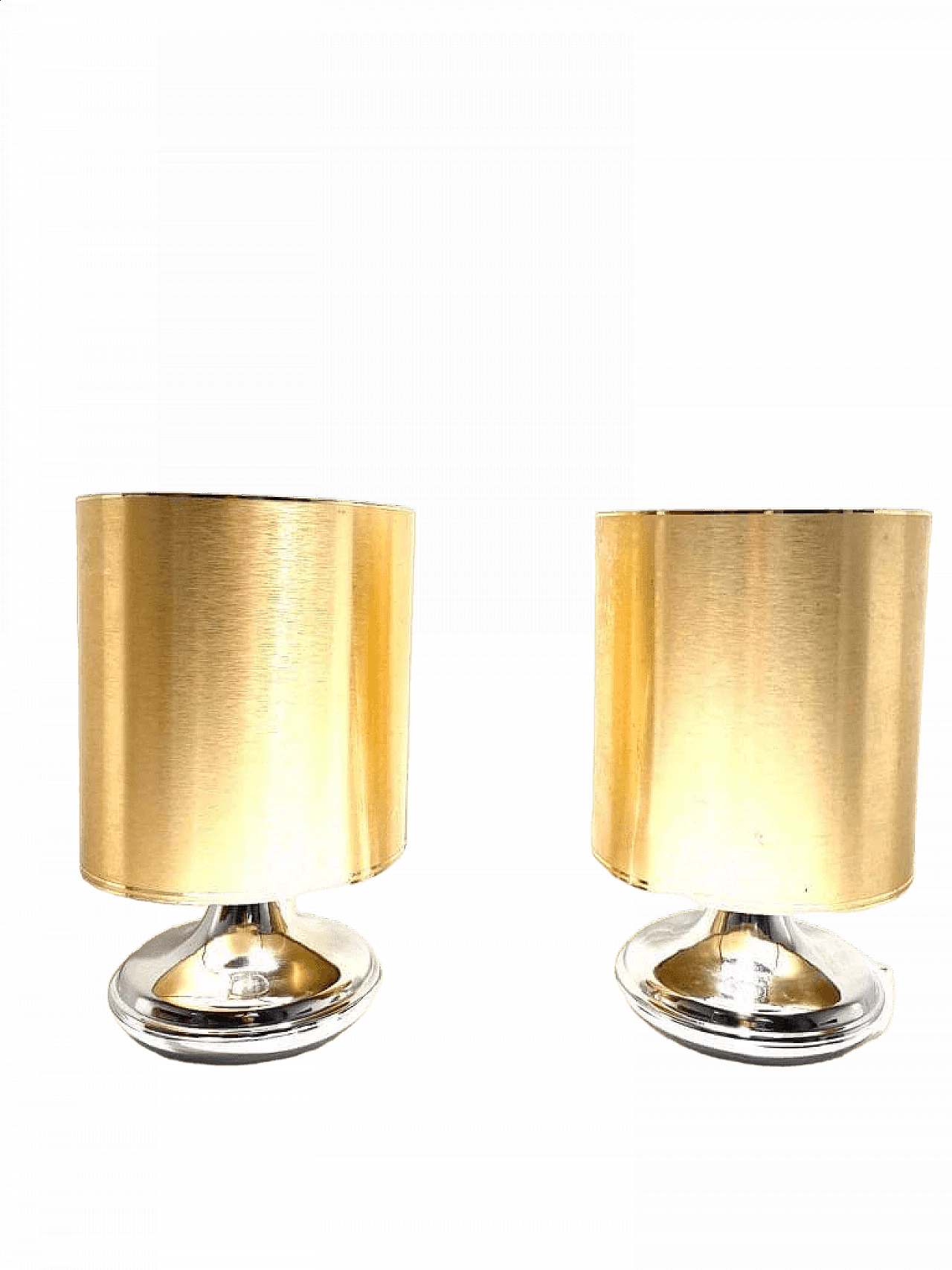 Pair of brass and chrome-plated iron table lamps, 1970s 10